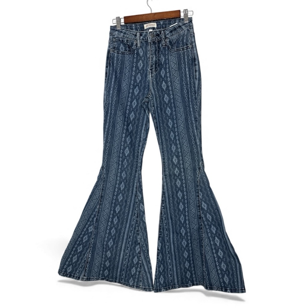 Shyanne Blue Patterned High-Rise Flare Jeans